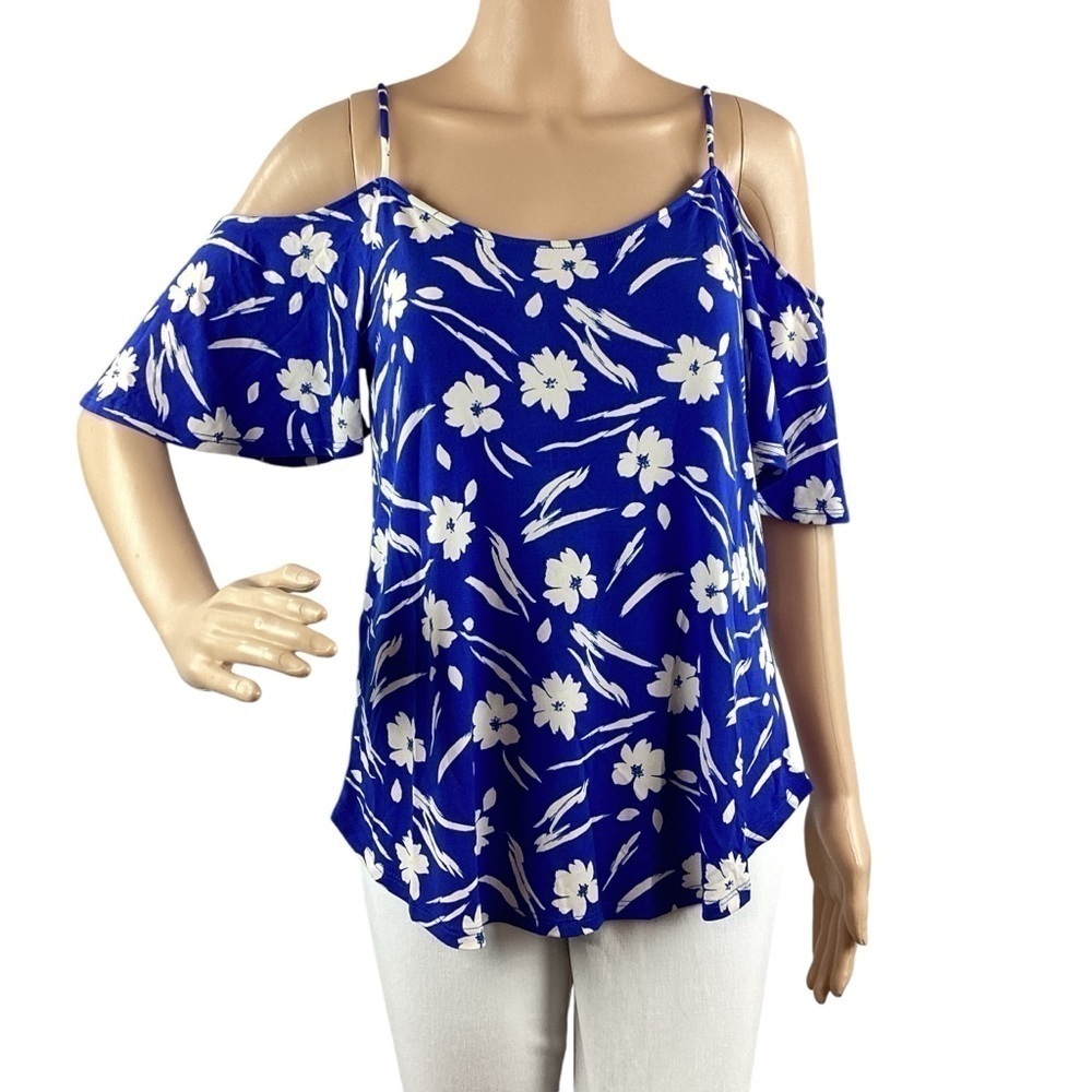Kaileigh Valette Back Detail Knit Top Size S Blue Floral